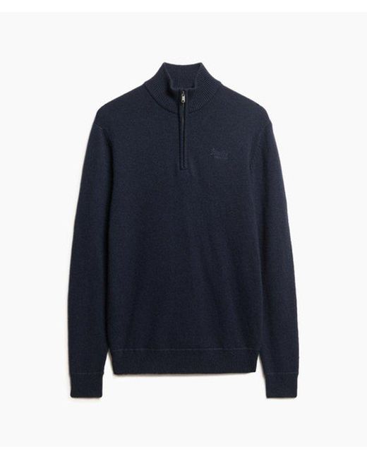 Superdry Blue & Co Classic Embroidered Logo Nylon And Wool Half Zip Jumper for men