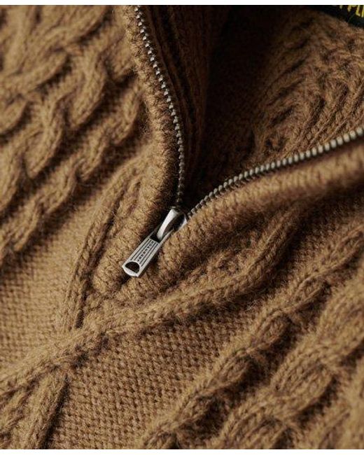 Superdry Brown Vintage Jacob Cable Knit Half Zip Jumper for men