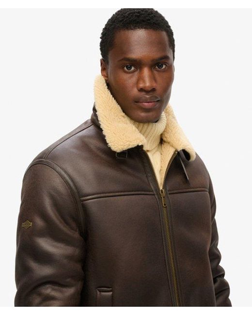 Superdry Black & Co Faux Shearling Aviator Jacket for men