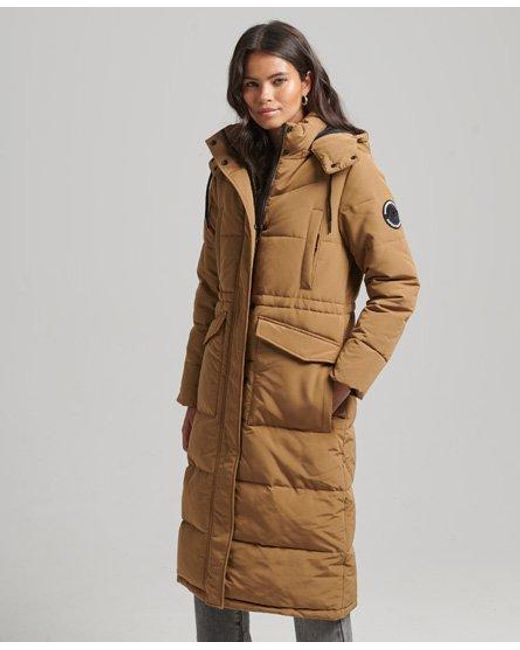 Superdry Brown Everest Longline Puffer Coat