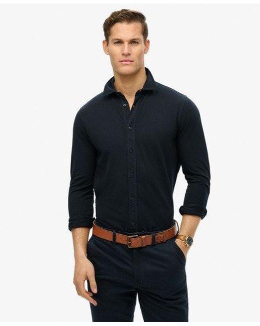 Superdry Vintage Destroy Piqué Overhemd Met Lange Mouwen in het Blue voor heren
