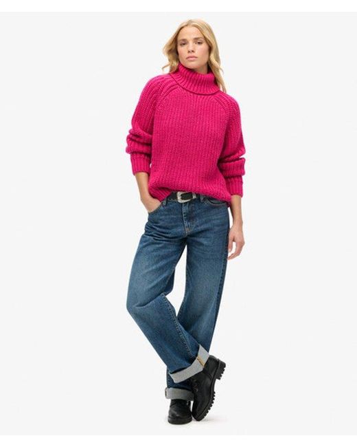 Superdry Pink Slouchy Stitch Roll Neck Knit - Size: 16