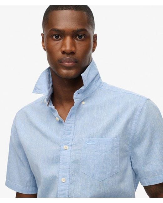 Superdry Blue & Co City Cotton Linen Short Sleeve Shirt for men