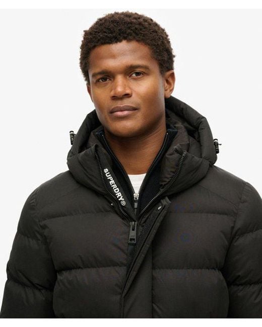 Superdry Black Hooded Microfibre Sport Puffer Jacket for men