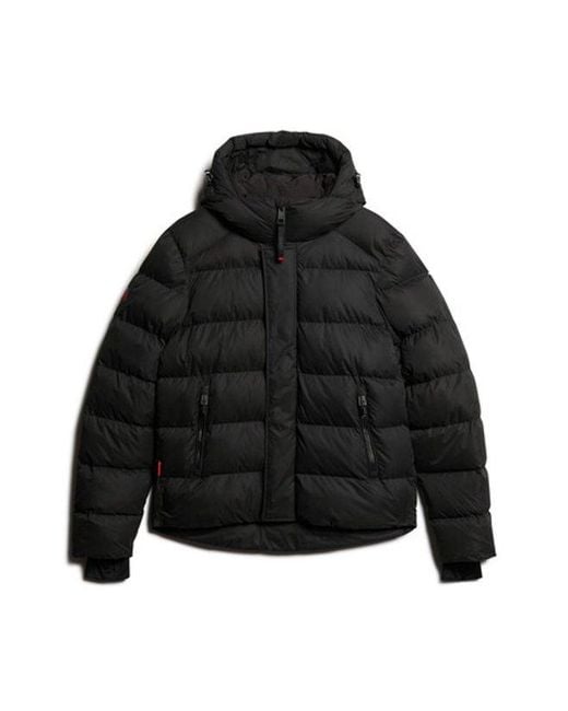 Superdry Black Hooded Microfibre Sport Puffer Jacket for men