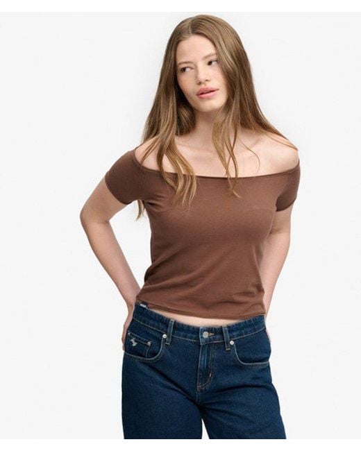Superdry Blue & Co Bardot Short Sleeve Off Shoulder Top