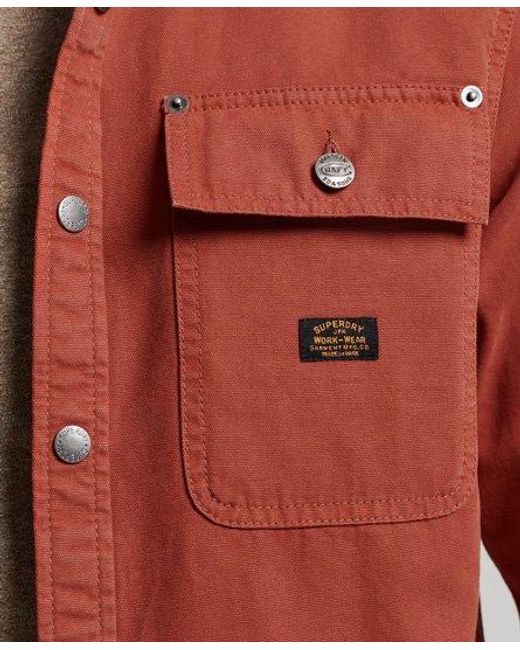 Superdry Red Canvas Overshirt Smoked Cinnamon for men