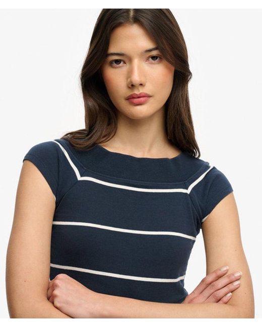 Superdry Blue Athletic Off Shoulder Pattern Top
