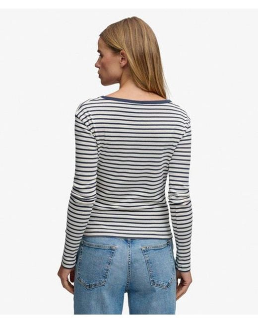 Superdry Blue & Co Athletic Essentials Striped Long Sleeve Top