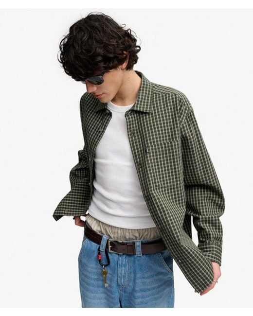 Superdry Gray Bench X & Co Bench Skater Check Long Sleeve Shirt for men