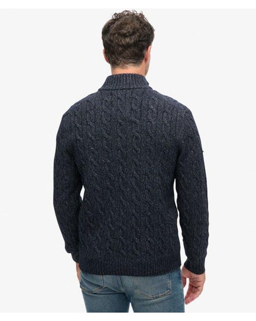Superdry Blue & Co Classic Cable Knit Button Neck Jumper for men