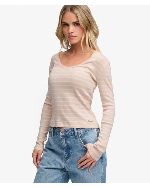 Superdry Blue & Co Athletic Essentials Striped Long Sleeve Top