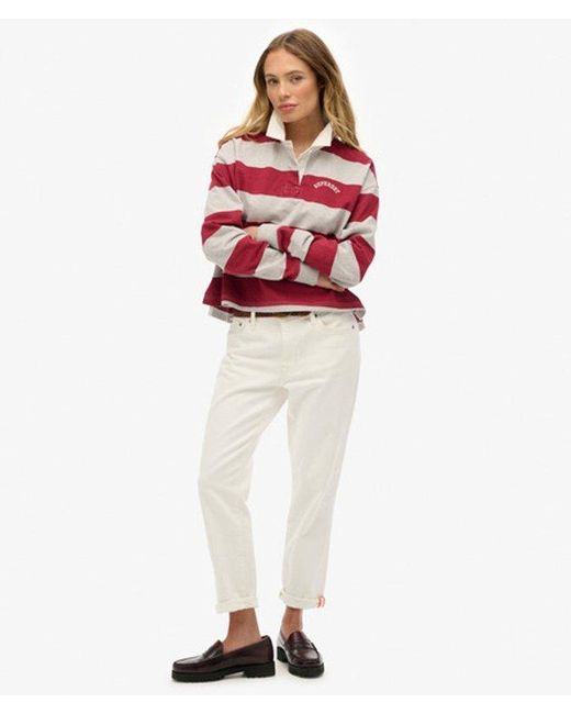 Superdry Red & Co Athletic Essentials Stripe Rugby Top
