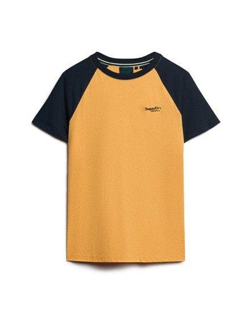 Superdry Orange Organic Cotton Essential Logo Baseball T-shirt for men