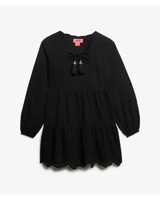 Superdry Black & Co Broderie Tiered Mini Dress