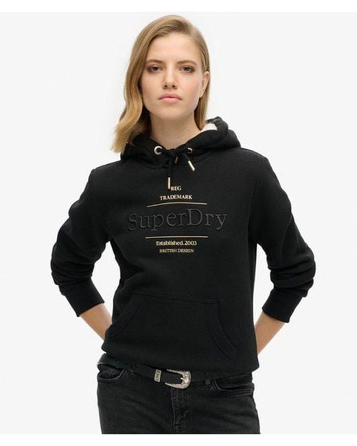 Sweat à capuche et logo métallisé luxe Superdry en coloris Black