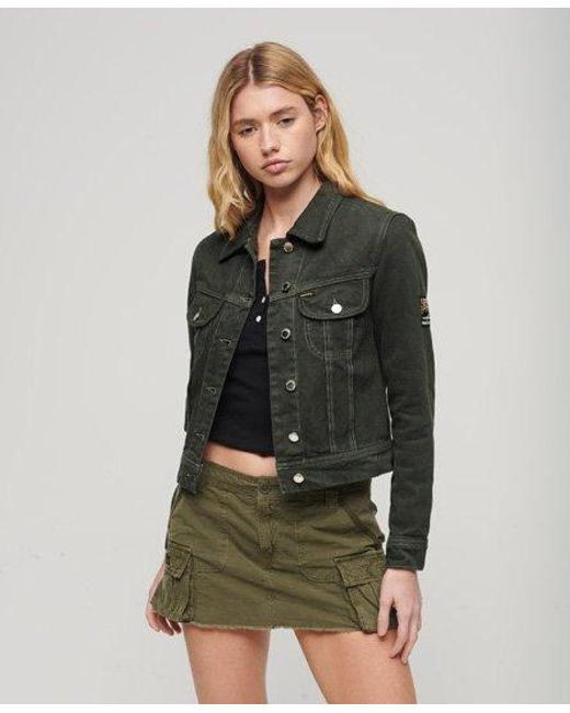 Superdry Green Boxy Fit Embellished Graphic St Tropez Workwear Crop Jacket