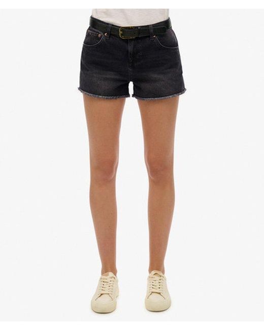 Superdry Black Mid Rise Denim Hot Shorts