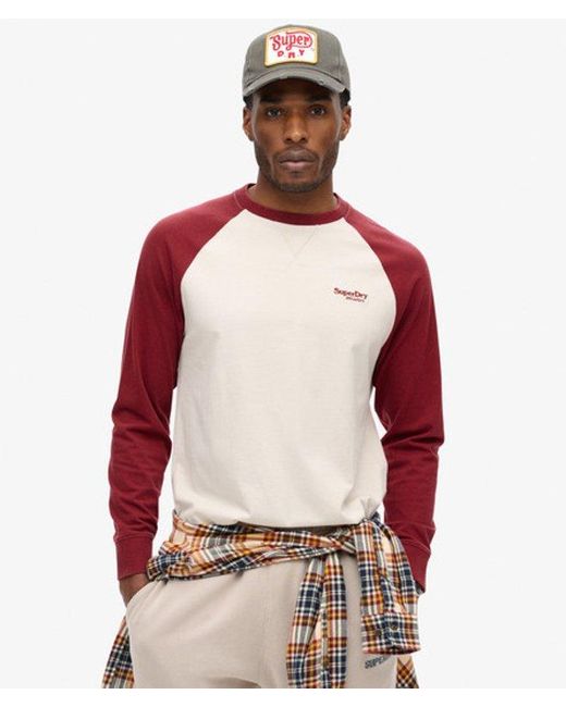 Superdry Red Essential Logo Baseball Long Sleeve Top for men