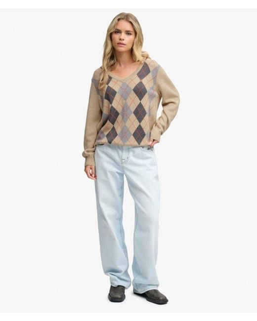 Superdry Natural & Co V-neck Argyle Jumper
