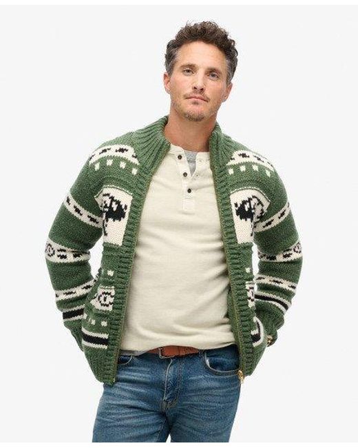 Superdry Green & Co Chunky Knit Patterned Zip Through Cardigan for men