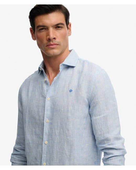 Superdry Blue & Co Riviera Long Sleeve Linen Shirt for men