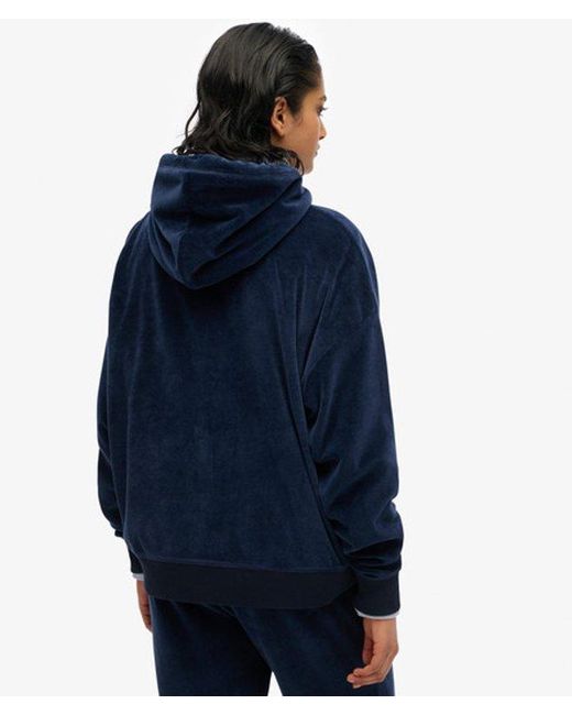 Superdry Blue Velour Zip Hoodie
