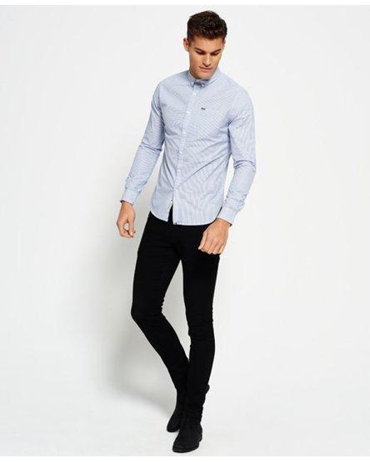 Superdry Blue London Button Down Shirt Chalk Stripe for men