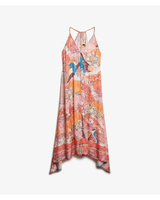 Superdry White Floral Print Jacquard Hanky Hem Dress