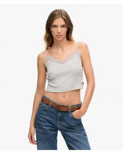 Superdry Blue & Co Rib Lace Trim Cami Top