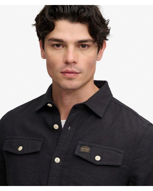 Superdry Blue Herringbone Workwear Shirt for men