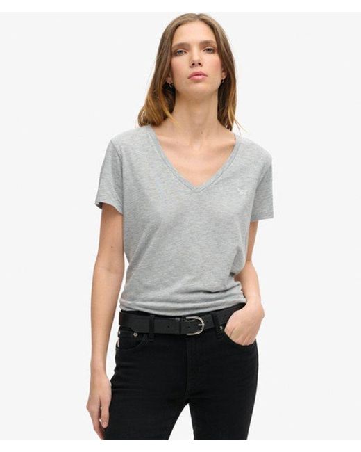 Superdry Gray & Co Ladies Classic Embroidered Slub V-neck T-shirt