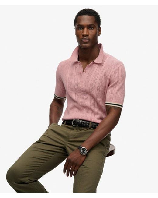 Superdry Pink & Co Knitted Texture Short Sleeve Polo Shirt for men