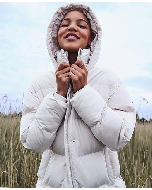 Superdry Maxi Hooded Puffer Coat in Natural Lyst UK