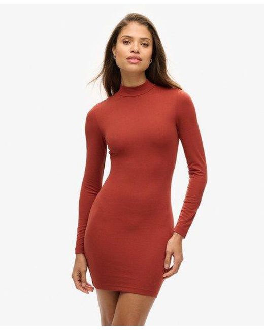 Superdry Red Mock Neck Jersey Mini Dress