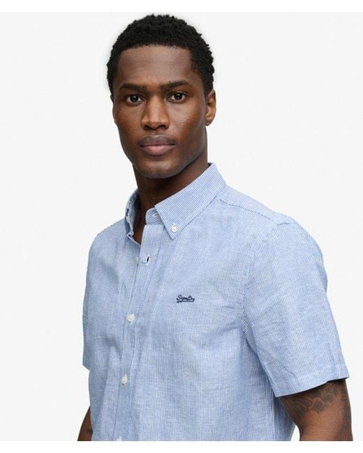 Superdry Blue & Co Cotton Linen Short Sleeve Shirt for men