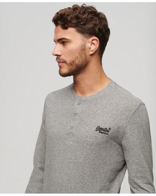 Superdry Gray Organic Cotton Vintage Logo Embroidered Henley Top for men