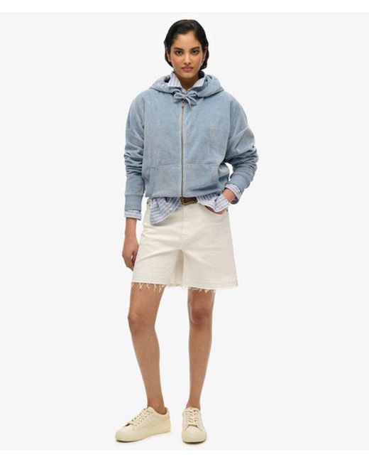 Superdry Blue Velour Zip Hoodie