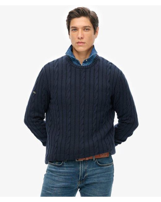 Superdry Blue & Co Cotton Classic Cable Knit Crew Jumper for men