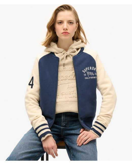 Superdry Blue & Co College Script Graphic Jersey Bomber Jacket