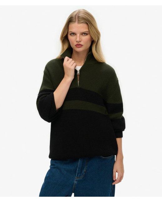 Superdry Black Oversized Cotton Classic Stripe Half-zip Jumper