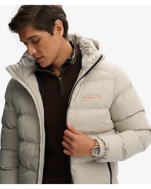Superdry Men's Natural Hooded Microfibre Sport Puffer Jacket