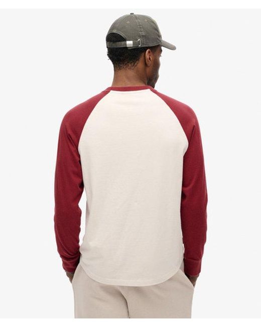 Superdry Red Essential Logo Baseball Long Sleeve Top for men