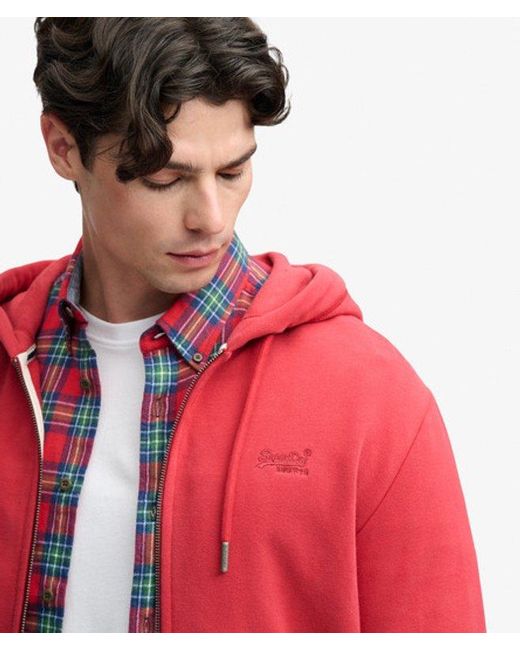 Superdry Red & Co Essential Logo Half Brushed Zip Hoodie for men