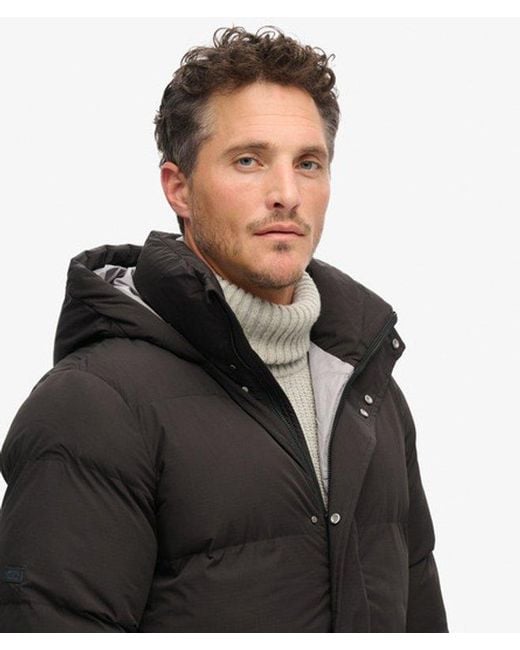Superdry Black & Co Classic Logo Badge Long Hooded Puffer Coat for men