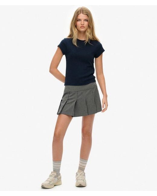 Superdry Blue Pinstripe Pleat Mini Skirt