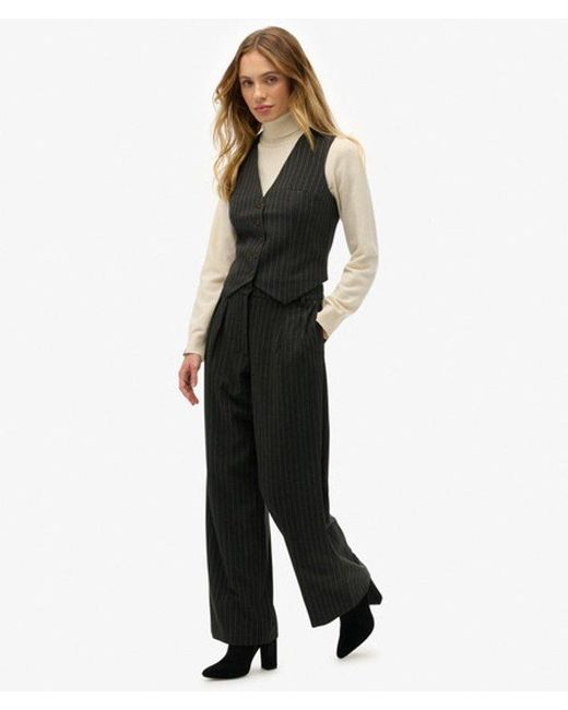 Superdry Mid Rise Krijtstreep Broek in het Black
