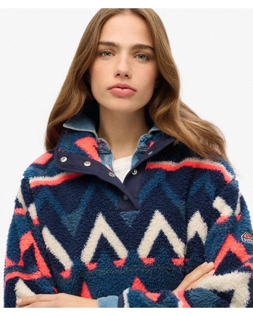 Superdry Blue Super Soft Printed Teddy Fleece