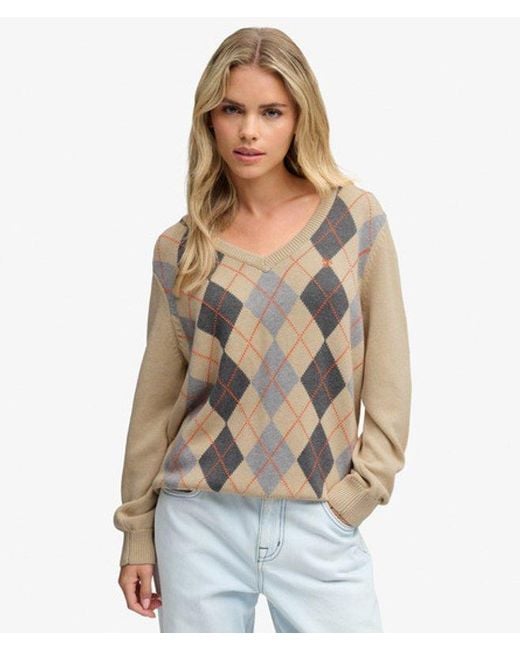 Superdry Natural & Co V-neck Argyle Jumper