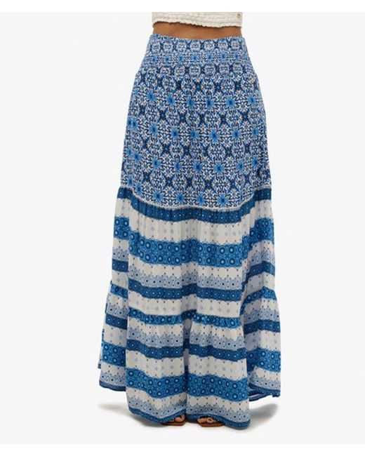 Superdry Blue Printed Maxi Skirt